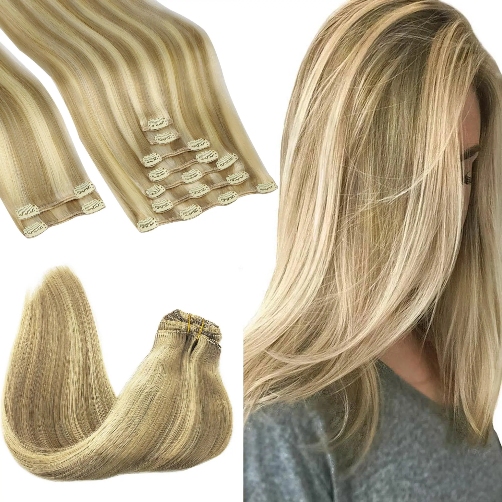 GOO GOO Hair Extensions Clip in Hair Extensions Real Human Hair Natural Straight Remy Hair Clip ins for Women summer hairstyles #tiktokshopbacktoschool #sohochic