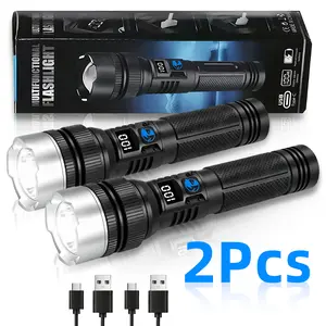 2PCS Newly upgraded 2200 lumen rechargeable LED flashlights, super bright, shockproof and waterproof, 5 modes, tactical accessories, zoomable flashlight, suitable for outdoor emergency signals. (TiktokShopSpringGlowUp)