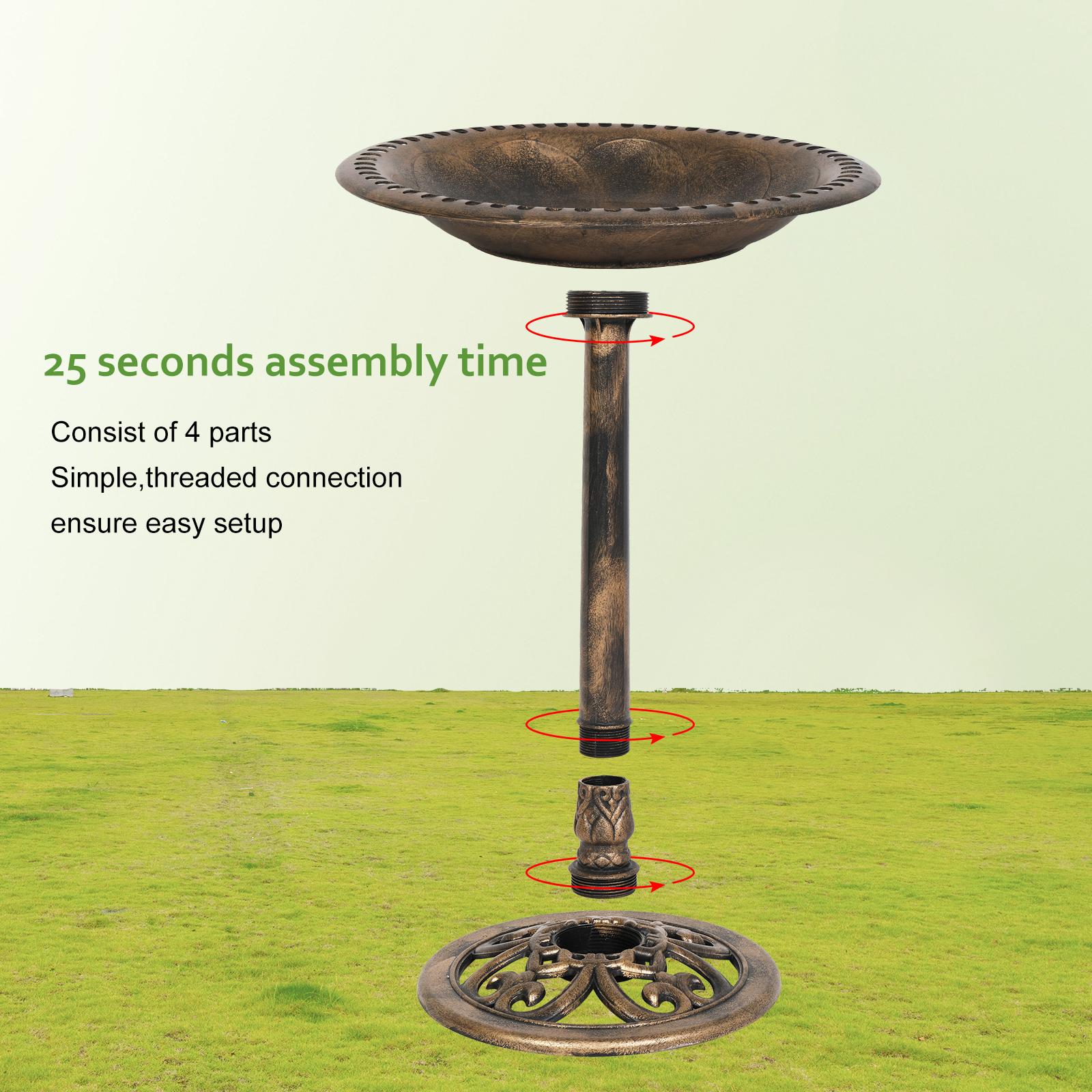 VINGLI 28 Inch Bird Bath with Solar Fountain Antique Copper Weather Resistant Resin Pedestal Birdbaths Floral Accents and Vintage Finish Garden Decor for Outdoor Lightweight Courtyard