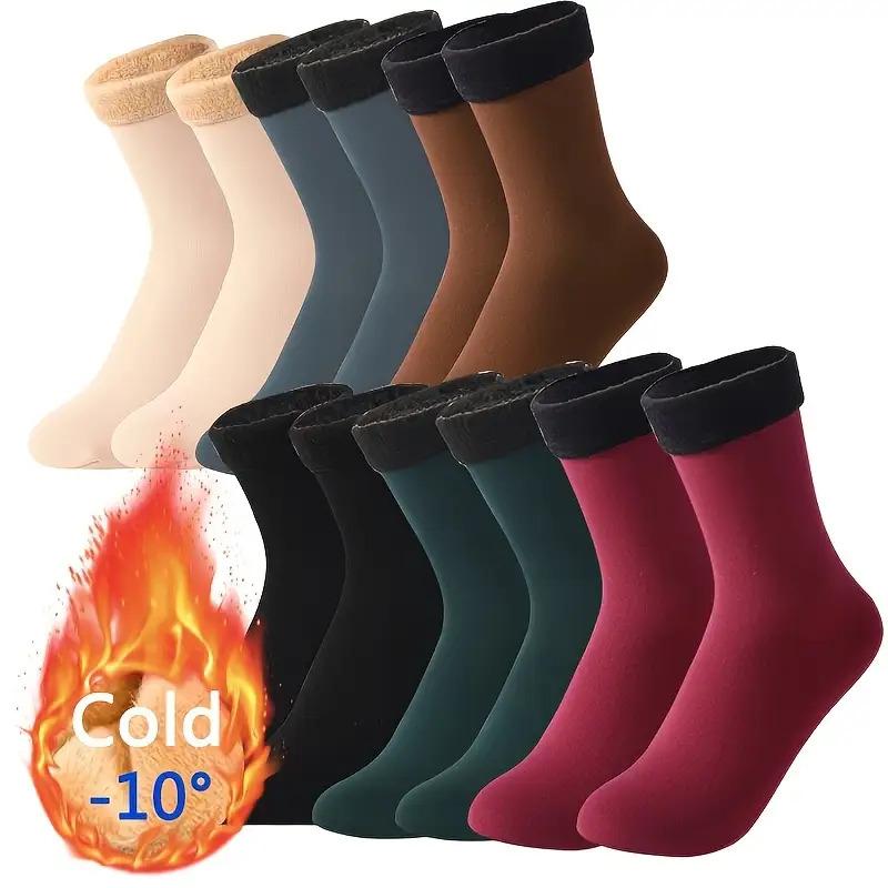 5 Pairs Autumn Winter Socks for Women Thickened Fleece Lined Cold-Proof Warm Self-Heating Snow Socks Unisex Floor Socks Mid-Calf Socks,Valentine's Day and Christmas Gifts Womenswear