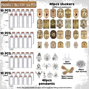 164 Pcs Apothecary Bottles with Cork - Witchcraft Supplies Halloween Decor with Labels, Pendants, Twines | Tiered Tray Decor, Personalized Gift Packs, Stocking Stuffers Party Favors Assortment Wedding Bundle