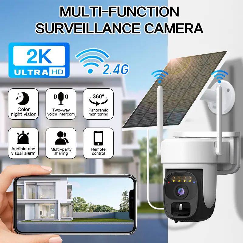BEENOCAM Wireless Solar-Powered Camera Single-Lens WiFi Pan-Tilt Camera Outdoor Video Surveillance Camera with Built-in Battery Safety Connection