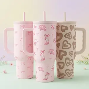 SANDJEST Stainless Steel 40oz Tumbler with Handle & Straw, Reusable Large Capacity Thermos Cup, Hot Cold Insulation, Office Home Spring Mother's Day Gift