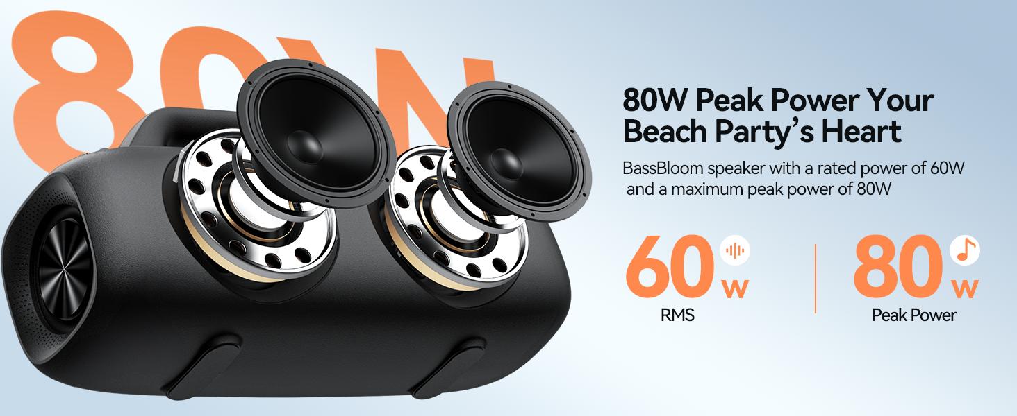 TAGRY Roar 1 Portable Audio Bluetooth Speaker,60W Powerful Sound with Deep Bass,IPX6 Waterproof,24H Playtime,Bluetooth 5.4 for Smartphone,RGB Party Lights,Wireless Stereo Pairing,Travel Outdoor for Camping and Beach, for  Birthday, Friend