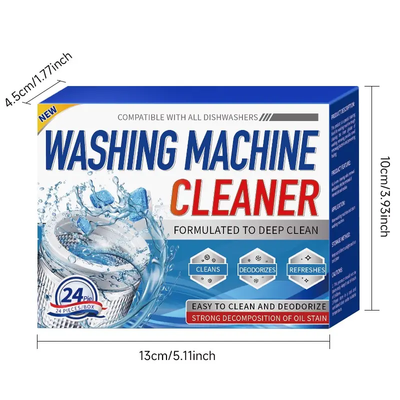 12/24PCS Washing Machine Cleaner Tablets - Penetrating Deep Clean Washer Cleaner Tablets For Front Loader And Top Load HE - Active Formula Tub Descaler Deodorizer