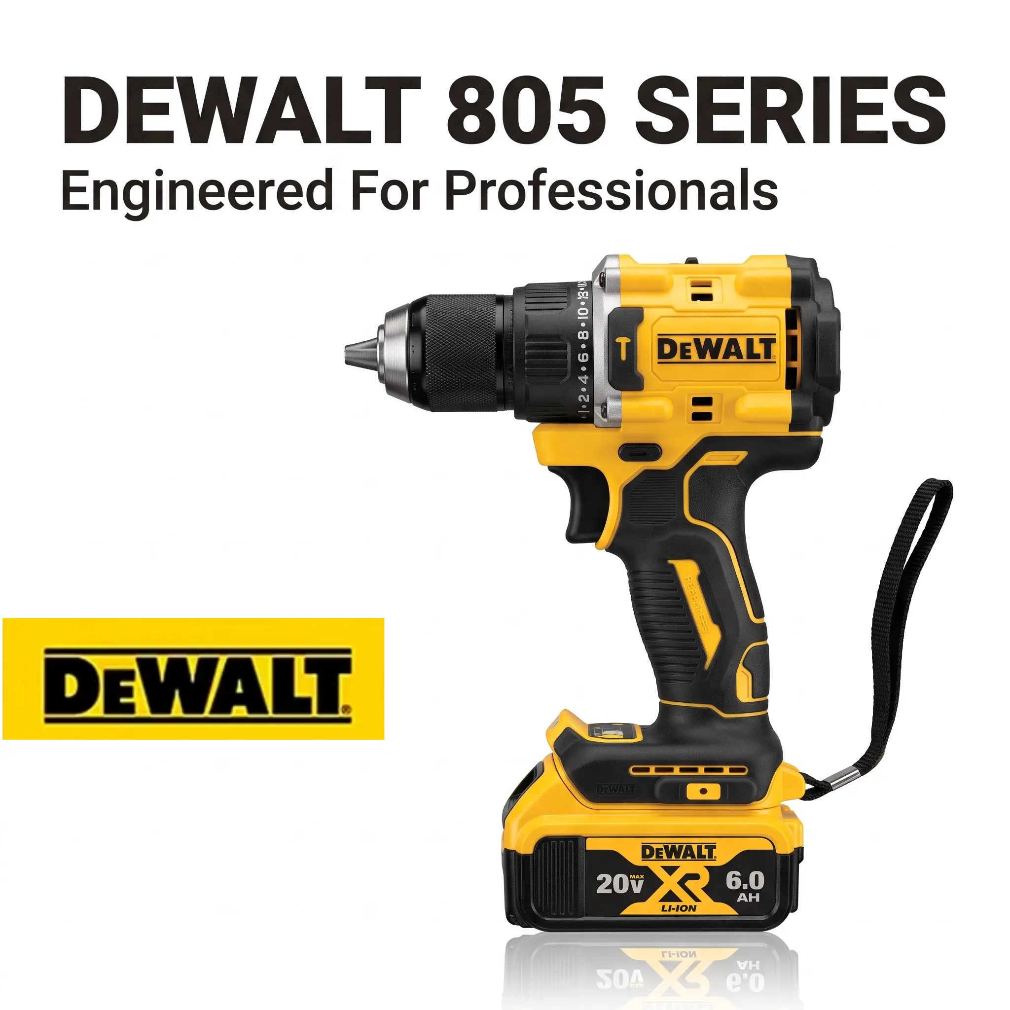 DEWALT 805 Cordless Drill Driver Kit, 10mm Chuck Diameter, 0-650/0-2000RPM Dual-Speed, 60Nm Max Torque Multi-Purpose Power Tool for Cabinet Installation, Wood Screw Driving, Indoor Home Renovation