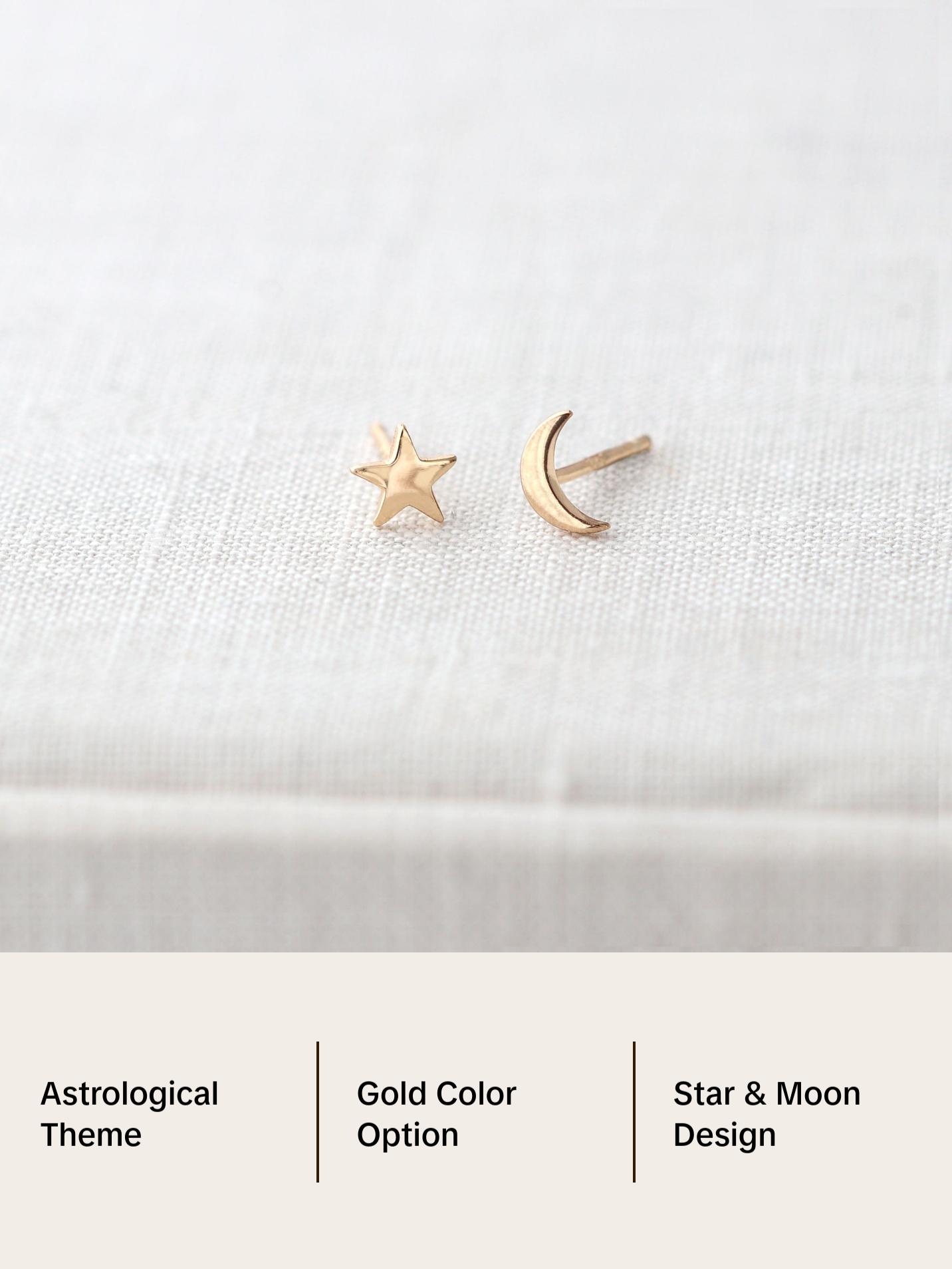 Star and Moon Stud Earrings