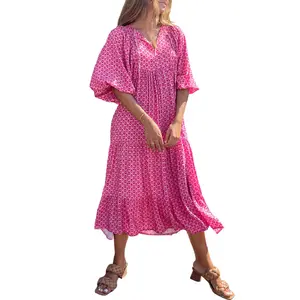 Womens Fashion Boho Summer Resort Wear Maxi Long garden Dresses Floral Printed Bohemian Vneck Casual Womenswear easter outfits women