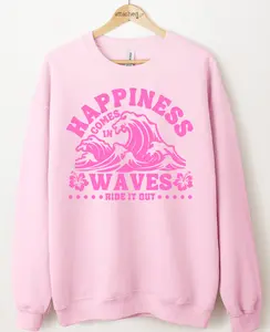 Happiness Comes In Waves Color On Color Graphic Top