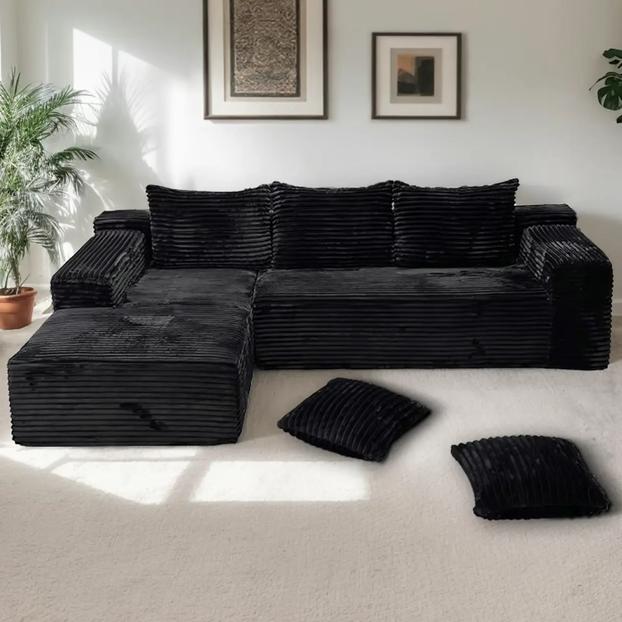 106" L Shaped Boneless Sectional Couch, Vacuum Compression Sofa in A Box, No Assembly, Cloud Soft Memory Foam Frameless Sofa, Space Saving Corner Couch for Apartment Small Space modular,dorm essentials,home decor