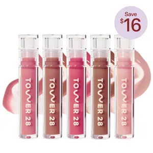 Tower 28 Beauty Milky Lip Set - Makeup, Blend, Nourishing, Sensitive, Glossy Cosmetic in Clear Bottle Matte Lipstick Lipgloss