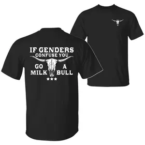 Graphic T-shirt – If Gender Confuses You, Squeeze Out a Bull |   funny satire tee, gender humor t-shirt, two-sided graphic, unisex cotton, streetwear, TikTok viral style
