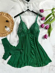 AgeRose Women's Red Lace Sleepwear, Floral Embroidery Chemise with Asymmetrical Hem, Ideal Valentine's Gift for Women Breathable Adjustable