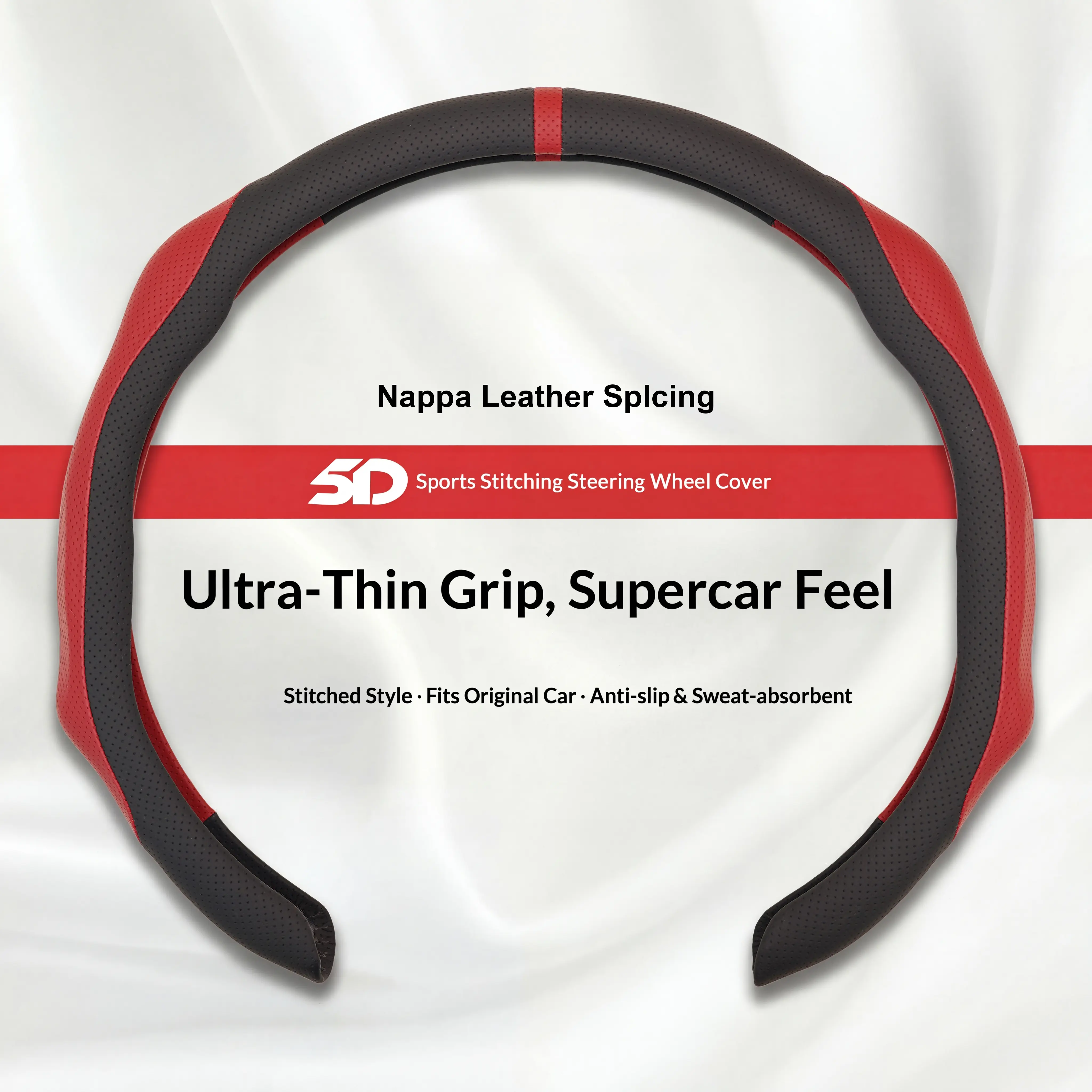 15-in Anti-Slip Nappa Leather 2-Tone Steering Wheel Cover, Comfortable Grip, Breathable, Sporty Automotive Accessory, Cars Interior Decor, Men's Gift, All-Season, Universal Fit, Accessories for Car, Car Steering Wheel Insert Accessories