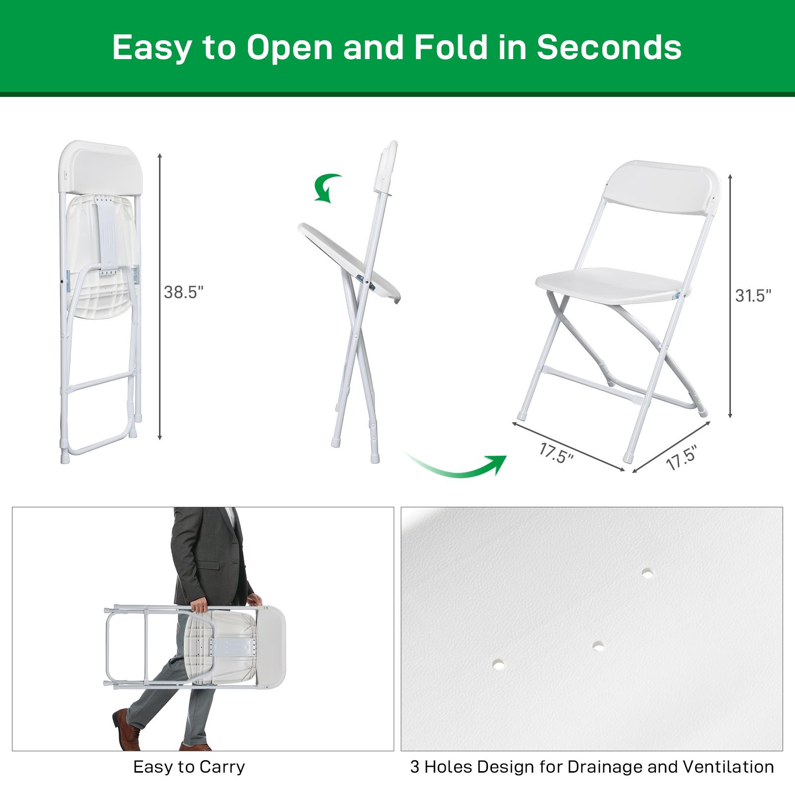 【Party Exclusive】Ubesgoo 4/6/10 Pack White Black Plastic Folding Chair, Indoor Outdoor Portable Stackable Commercial Seat With Steel Frame 350lb. Capacity For Events Office Wedding Party Picnic Kitchen Dining