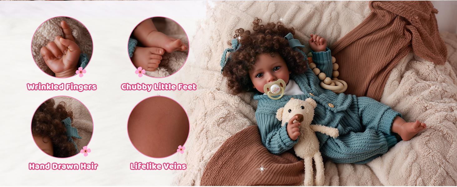 Babeside Newborn Real Life Reborn Baby Doll Dark Skin Black African American Toddler Doll Laney with Cloth Body for Kids Age 3 Rebornbabydoll