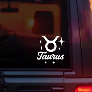 Taurus Zodiac Sign Symbol Vinyl Car Decal, Astrology Horoscope Symbol with Taurus Name, Celestial Aesthetic Sticker for Cars, Laptops & Water Bottles, Perfect Gift for Taurus Season & Earth Signs