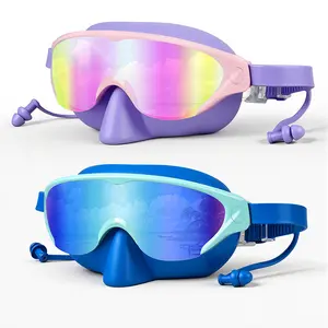 Rantizon Kids Swim Goggles Mask with Nose Cover, Anti-Shattered UV Leak Fog Lens Toddlers Swimming Goggles for Kids 3-15