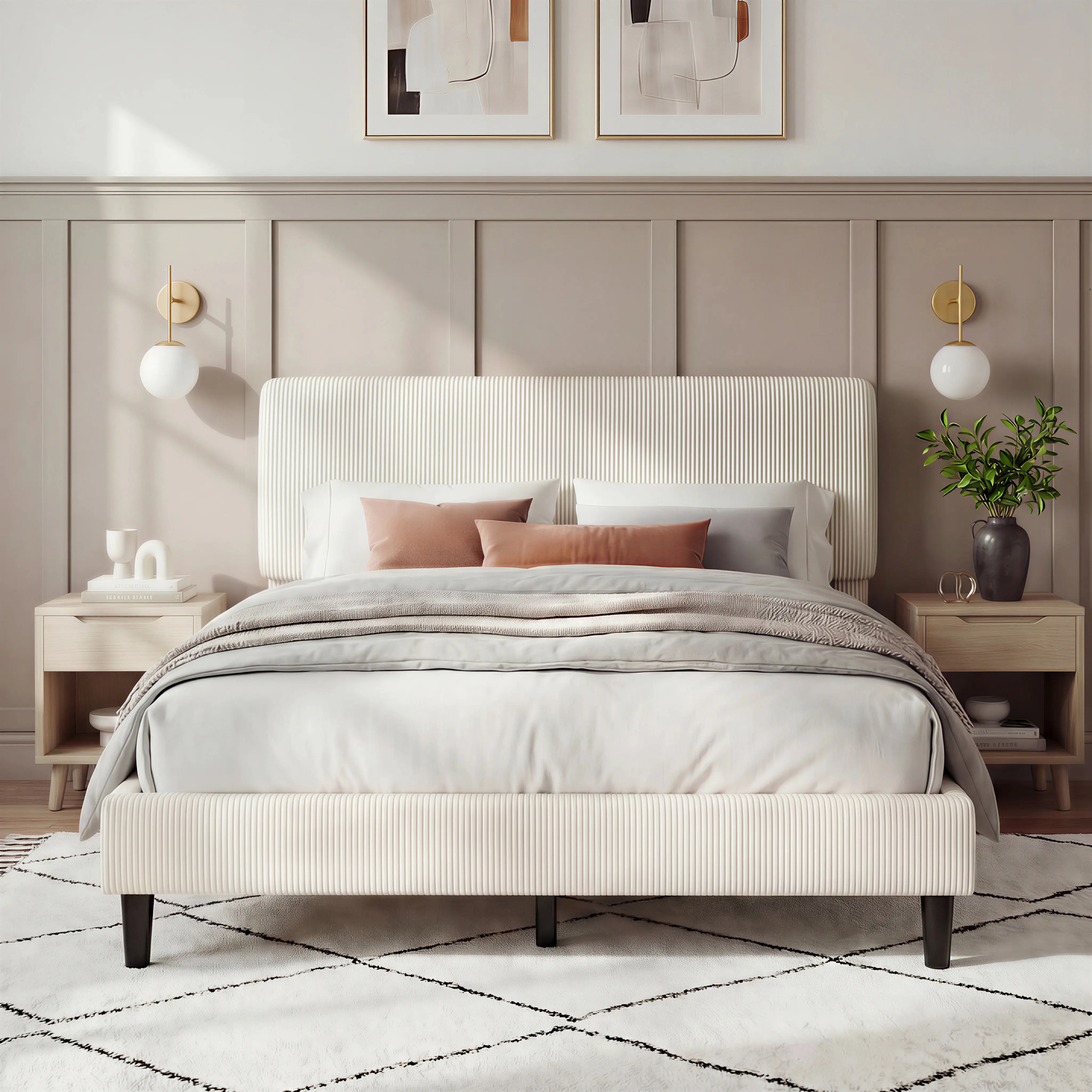 【Back To School】Costoffs Adjustable Chenille Upholstered Headboard Bed Frame - Twin/Queen/Full/King Size Options, No Box Spring Required, Easy-to-Assemble, Modern Indoor Home Decor Apartment Furniture, Queen Bed Frame, Full Size Bed Frames,dorm essentials