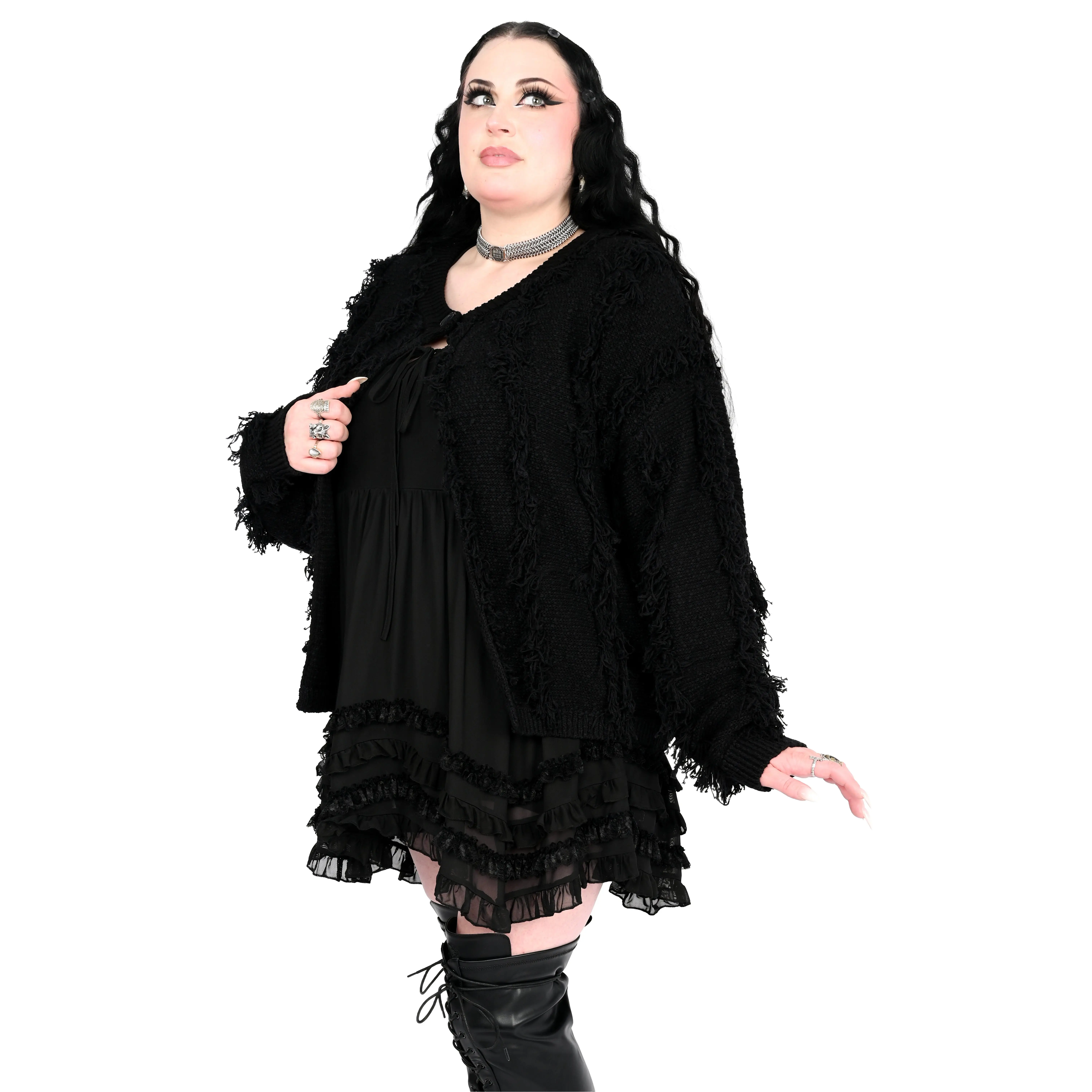 Josie Shaggy Black Cardigan Sweater