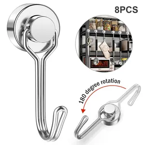VAYWET 8pcs Strong 30LBS Magnetic Suction Hook, Punch-Free Storage, Swivel Swing Magnetic door Hook Refrigerator Strong Neodymium Magnet Hook Hanging Perfect for Refrigerator Other Magnetic Surfaces, Cruise Cabin Ship Essentials Fridge Classroom Kitchen