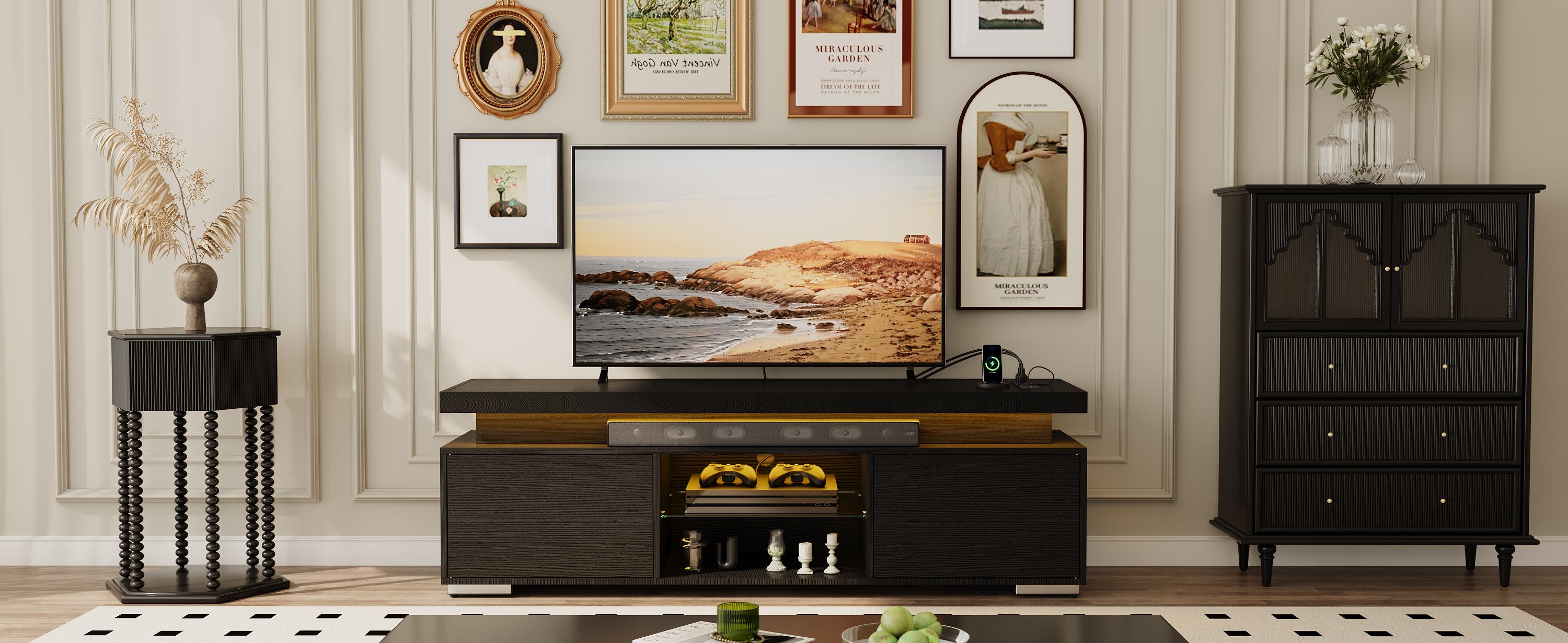 Yitahome TV Stands for Living Room, 65 55 50 inch TV Stand, Modern Entertainment Center w/Power Outlets, LED Television Stands with Storage, Wood TV Stand, Gaming Media Stand