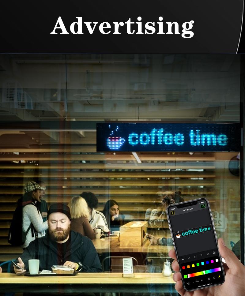 Flexible LED Signage Rolling Portable Programmable Shop Display with Custom Text Animations Doodle Patterns Music Rhythm Clock App Remote Control USB Powered IP67 Waterproof 5V 2A 10W Energy Efficient Smart Signage for Automotive Stage Live Shows Concerts
