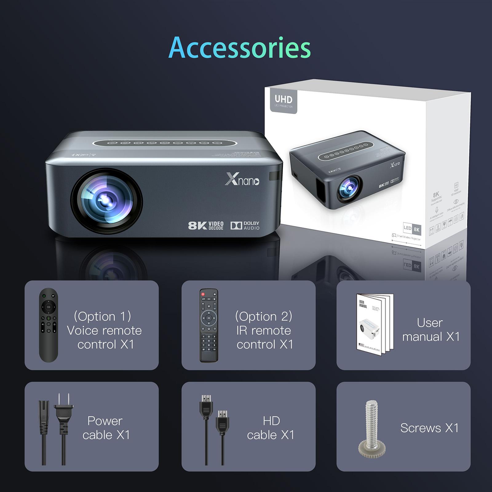 Smart Wireless Multi-Mode Remote Projector with Ultra HD 8K Screen, Dolby Digital, WiFi, Bluetooth, HDMI, USB, 1080P Full Color Media Player, Android 9.0 for Smartphones, Laptops