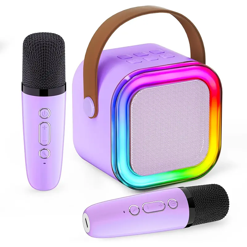 Mini Portable Karaoke Machine Toy with 2 Wireless Microphones, Portable Speaker, 5 Voice Effects, LED Lights, 6-10h Rechargeable Battery, Easy Operation - Fun Gift for Kids (8-10Y,12+Y), Family Gatherings, Toys