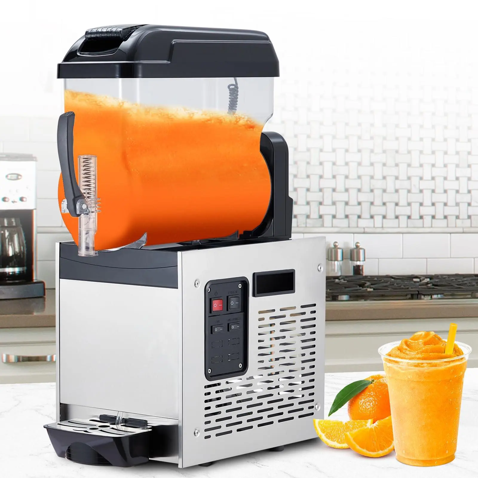 Black Commercial Slushy Machine - 12L Large Capacity Stainless Steel Single Tank, 500W Powerful All-Copper Coil Compressor, 23.23x15.16x36.02in Digital Screen Maker for Restaurants, Nail Salon, Winery
