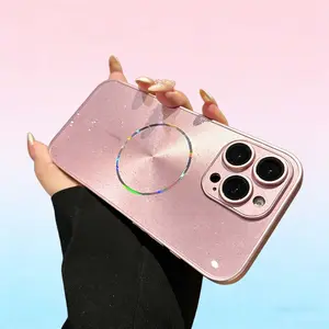 Noble Icicle Glitter Bling Full Coverage Lens Phone Case for iPhone 13-17 Pro Max Magsafe Dustproof Magnetic Wireless Crystal Lights Shockproof Protector for Girls & Boys