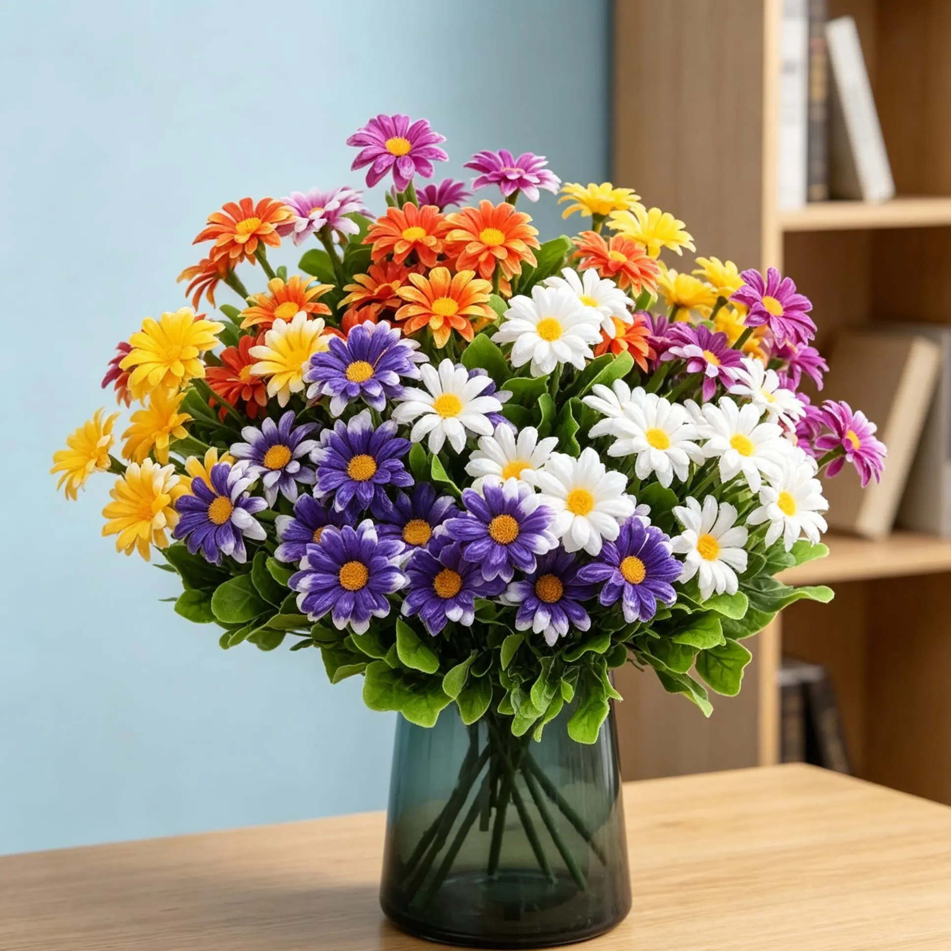 5-Pack Artificial Mixed Floral Arrangements - Plastic Decorative Daisy & 7-Head Cream Mixed Color Roses, Ins Style 619 Father's Day Gift for Home Floral Decor, Daily Use, Music Festival & Photo Props Supplies