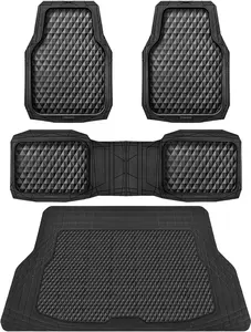 Heavy Duty Rubber Black Car Floor Mats & Cargo Liners, Deep Dish All-Weather Trunk Mats Durable Anti-Slip 3D Rhombus Waterproof Trim to Fit Liner Universal Fit Auto,Sedan,SUV,Truck, Black
