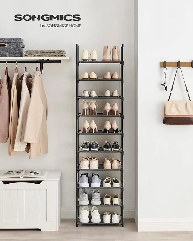 SONGMICS HOME 10-Tier Slim Shoe Rack Organizer, Metal Frame Non-Woven Fabric Shelves, Stackable Storage Holders & Racks for Entryway, Bedroom Closet Storage,dorm room inspo,college dorm essentials,dorm haul