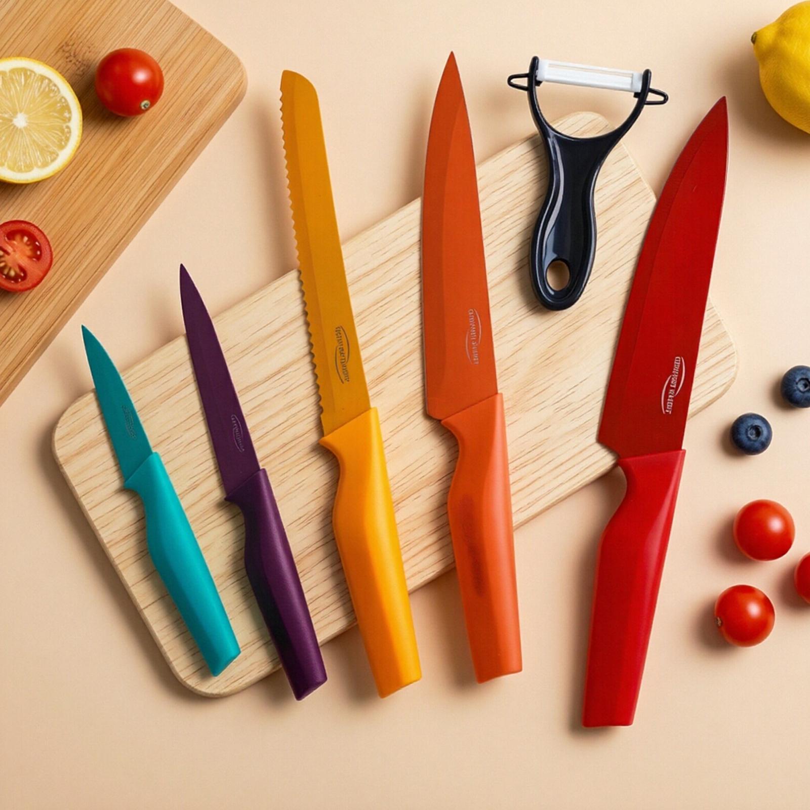 Comfort  6 Piece Kitchen Set – Chef Power Set with Non-Slip Handles & Steel Blades – Includes Chef, Santoku, Slicing, Utility, & Paring Knives – Durable & Sharp – High Carbon Stainless Steel – Non-Stick & Anti-Rust Coating – Ergonomic Handles