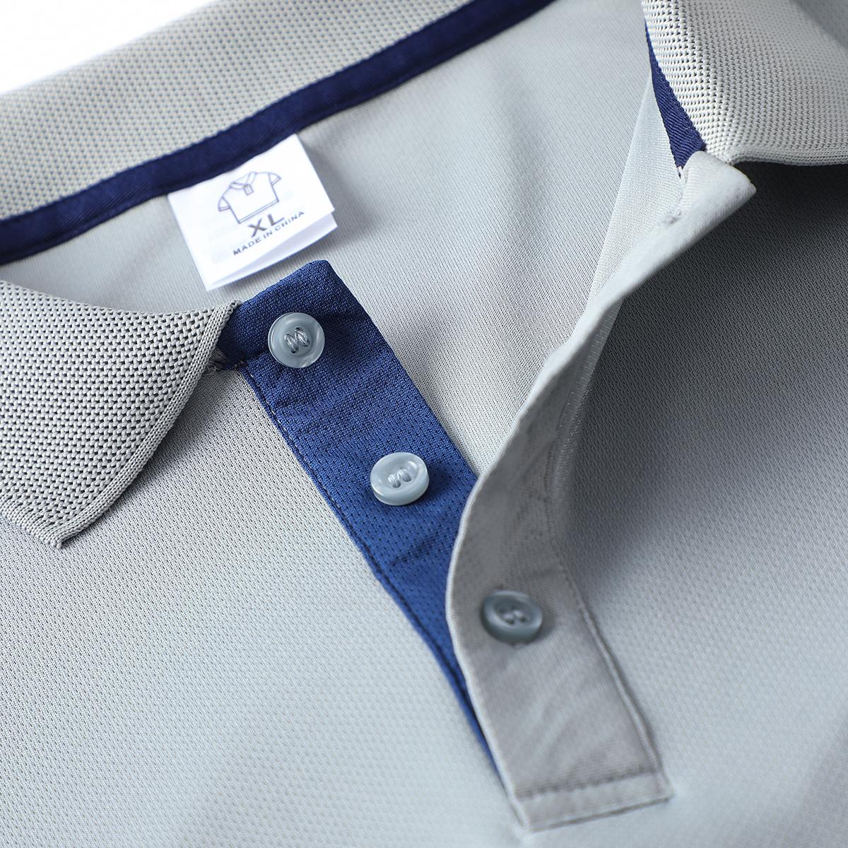 Men's Summer Short Sleeve Polo Shirt with Turn-Down Collar and Color Block Sleeves Fashion Casual Top Grey Shortsleeve Athletic Activewear