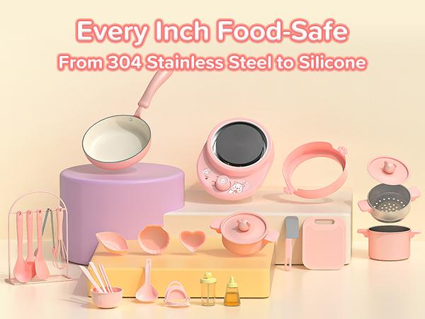 Kids Cooking Sets Real Pink Play Mini Kitchen, Safe Real Food Making Knife Set for Children 8-12 Girls Toddler Montessori Toys-Valentine’s Day Gift Idea Kitchenset