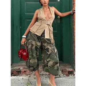 Women's Camouflage Pants, Casual Streetwear Pants, Street Style Fashion Casual Cargo Wind Loose Wide Leg Pants, Home Wear, Comfortable and Stylish