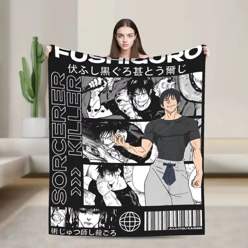 Jujutsu Kaisen Toji Fushiguro  Knitted Blanket Fleece  Lightweight Throw Blankets for Home Couch Bed Rug summerwins