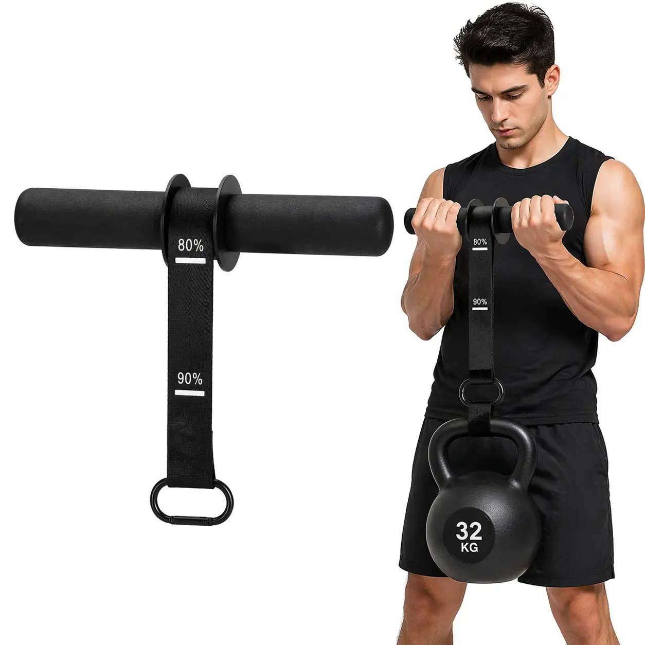 Forearm Roller Trainer for Grip and Wrist Strength – Adjustable Resistance, Heavy-Duty EVA Handle with Reinforced Nylon Strap, Compatible with Kettlebells, Dumbbells, and Everyday Items – Perfect for Home and Gym Workouts