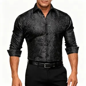 AILISUS Black Men's Paisley Shirt Business Sunscreen Anti-wrinkle Formal Shirt Button Shirt Simple Commuter Men's Summer Tops