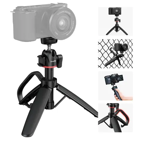 SmallRig 5285B Aluminium Adjustable Tripod Stand - 8"-15" Extendable Mini Camera Selfie Stick with Nylon Alloy Mantis Hook (Carabiner), 360° Angle Control Ball Head, Cold Shoe Mount, 1/4"-20 Screw, DJI Pocket3 Adapter for DSLR, GoPro Vlogging Accessories,