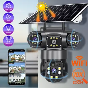 9MP Triple Lens Solar Security Camera Outdoor, WiFi PTZ 355° Pan 90° Tilt, PIR Motion Detection, Color Night Vision, Two-Way Audio, 8000mAh Battery, V380 App, IP66 Waterproof