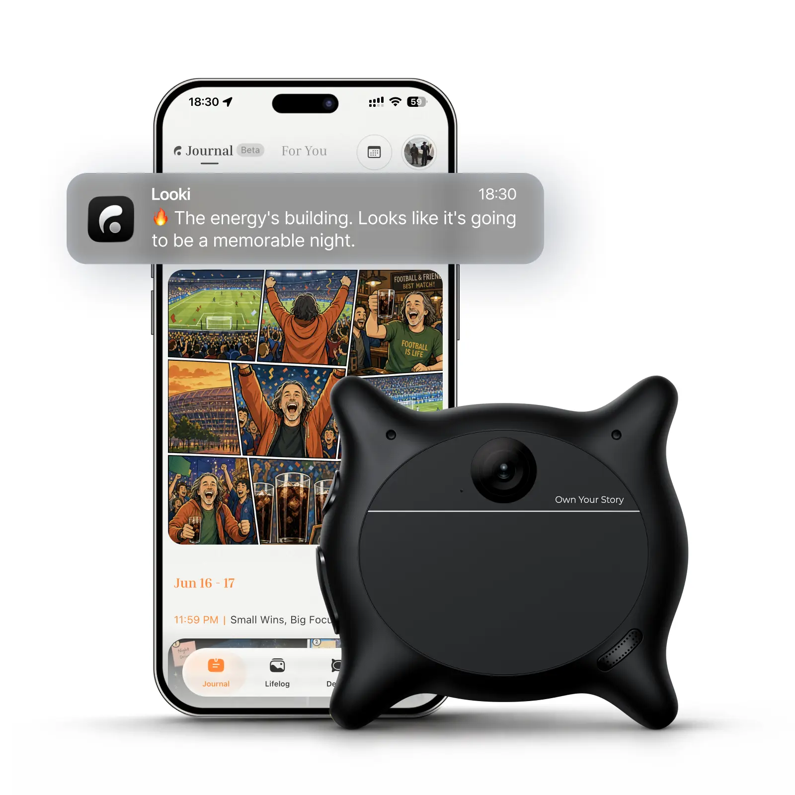 Looki L1 AI Multimodal Wearable Camera, 32g Lightweight Hands-Free Vlogging Camera, 1080P Video, 3 Mics, AI Vlogs & Comics, Proactive Intelligence, 32GB Privacy-First Storage (Black)