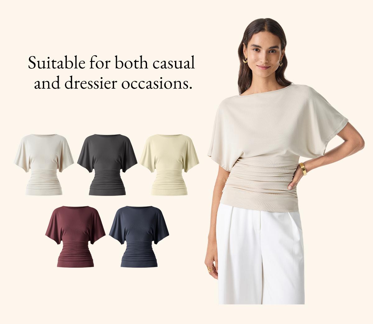 OGL Effortless Boatneck Batwing Sleeve Side Ruched Top - Stylish & Comfortable Women's Fashion baju kelawar outfit Quiet Luxury Essential cute spring clothes women's summer tops summerwins OGL Effortless Boatneck Batwing Sleeve Side Ruched Top - Stylish & Comfortable Women's Fashion baju kelawar outfit Quiet Luxury Essential cute spring clothes women's summer tops summerwins