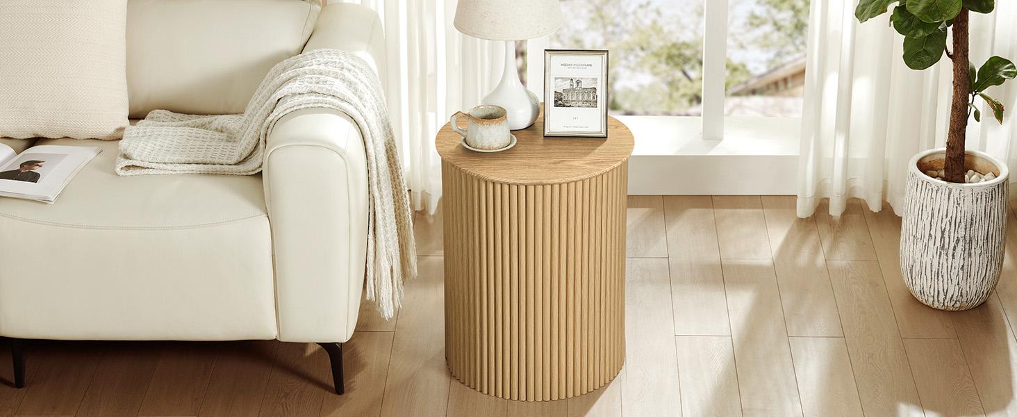 Giratree Small Round Side Table Fluted Night Stand, Mid Century Modern End Table, Circle Bedside Tables Wood Nightstands for Small Spaces, Living Room, Bedroom Giratree Small Round Side Table Fluted Night Stand, Mid Century Modern End Table, Circle Bedside Tables Wood Nightstands for Small Spaces, Living Room, Bedroom