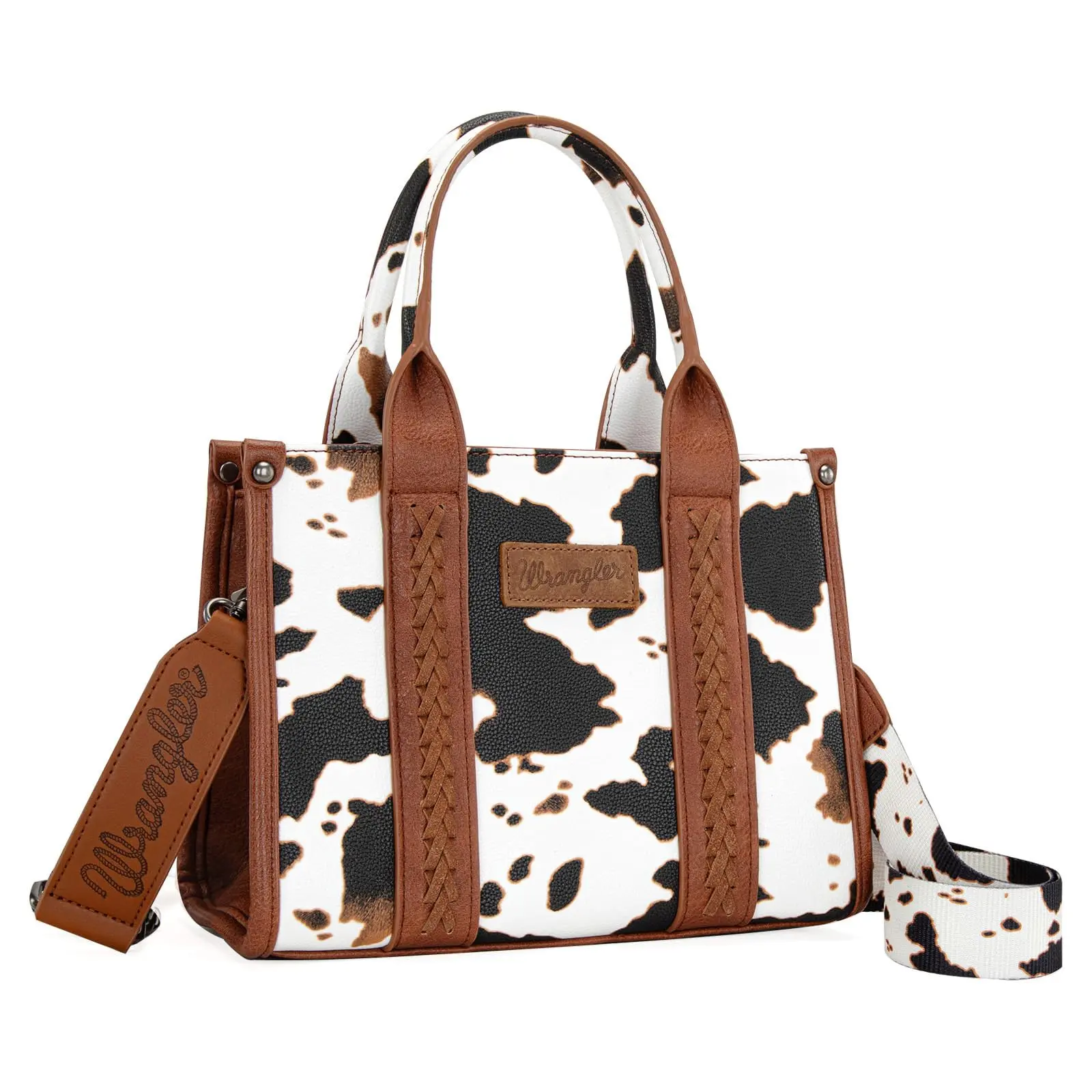 Wrangler Cow Print Tote Handbag for Women Top Handle with Detachable Crossbody Strap Everyday use Casual Tote Bag