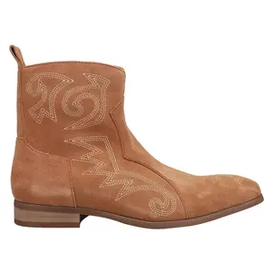 Dingo Mens Brooks Embroidered Pull On Round Toe Casual Boots Ankle - Brown