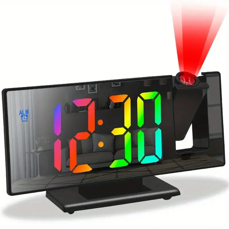 1PCS LED Projection Clock, Multifunctional Digital Clock with Auto Light Sensor, Luminous Mirror Display & USB Port. Compact table clock, clear projection and screen, practical daily home accessory for bedroom and desk use all day long