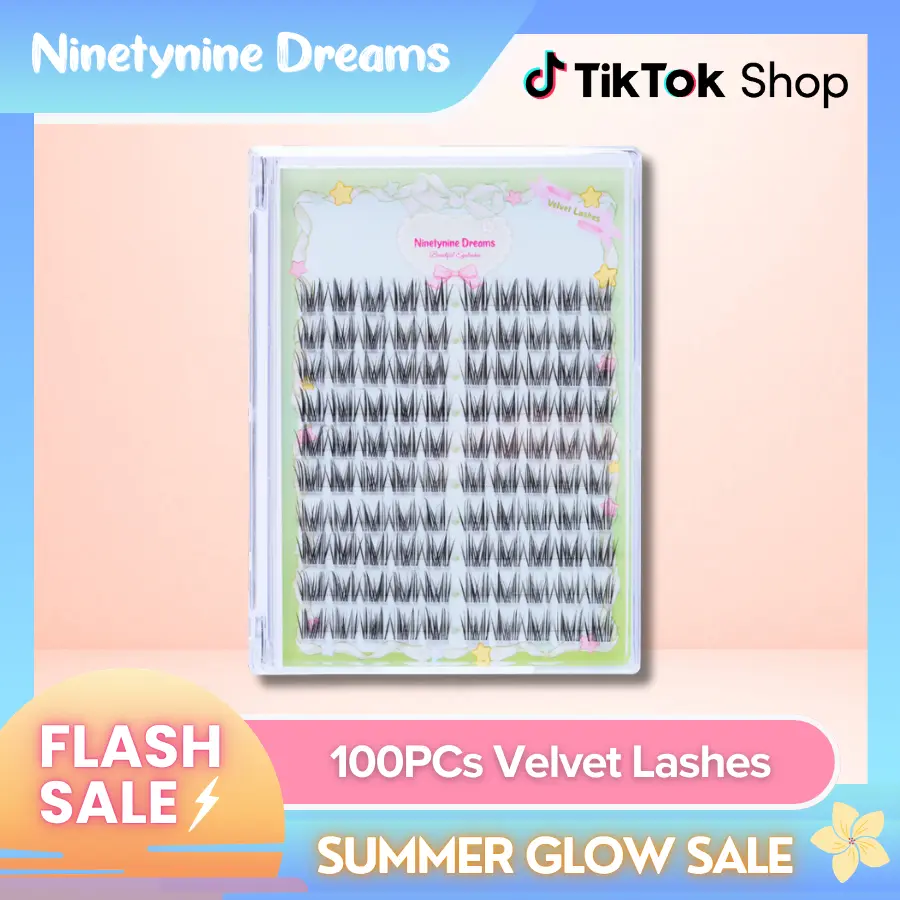Ninetynine Dreams 100PCs Velvet Lashes | Lightweight, Soft, Long-Lasting & Waterproof — Ultra-Thin Band 9-13mm C+ Curl Pre-Mapped Natural Fluffy Spiky Lash Clusters, Beginner-Friendly — Trendy Must-Have Makeup Essential False Eyelashes Cosmetic